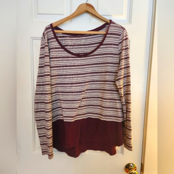 Toad & Co Stripe out solid hemp long sleeve tee Maroon and white size xl organic - Picture 1 of 9